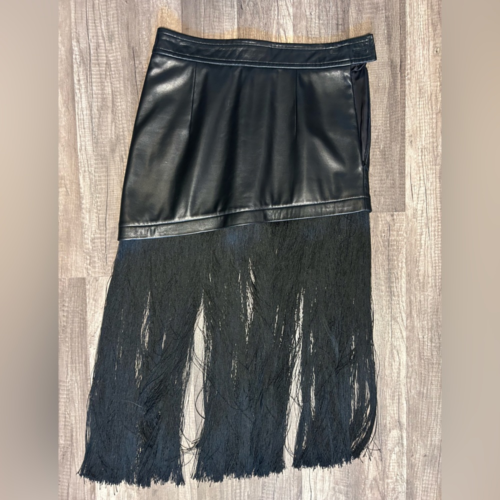 Rare Helmut Lang Leather and Fringe Asymmetrical Black Skirt Iconic - Picture 3 of 10